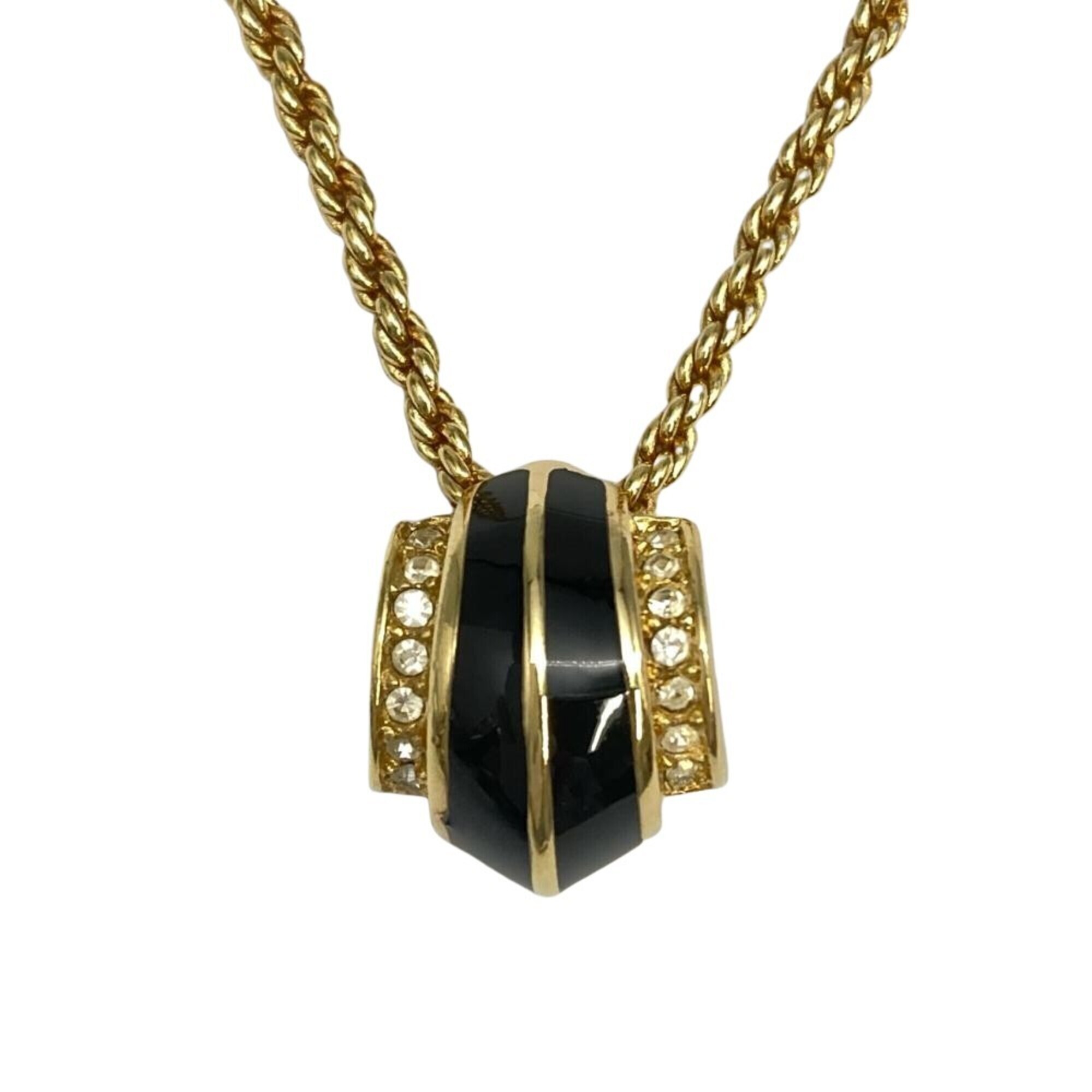 Christian Dior Rhinestone Necklace, Gold Enamel, Cd Logo, For Women.